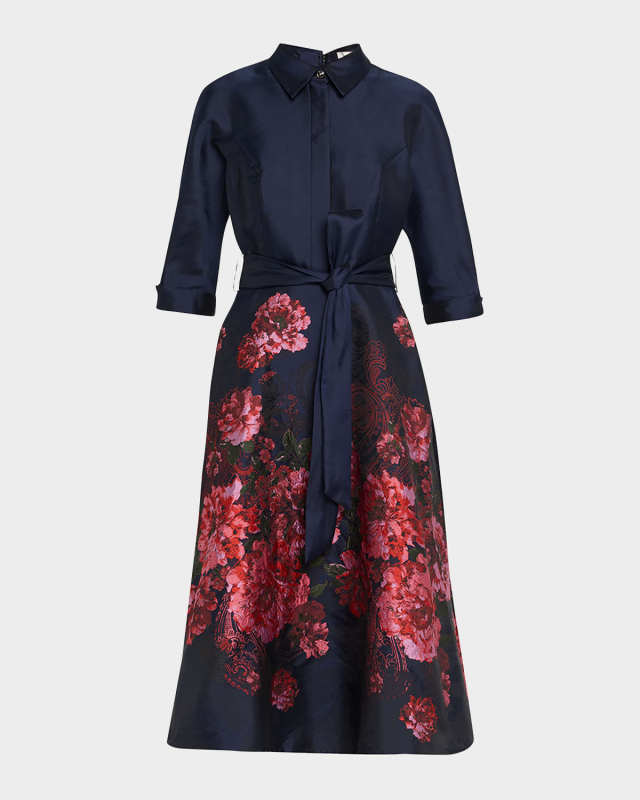 Floral Paisley Jacquard Midi Shirtdress